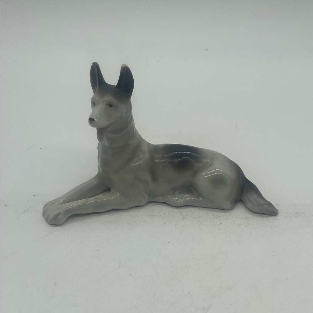 Gray Ceramic German Shepherd Dog Figurine Japan